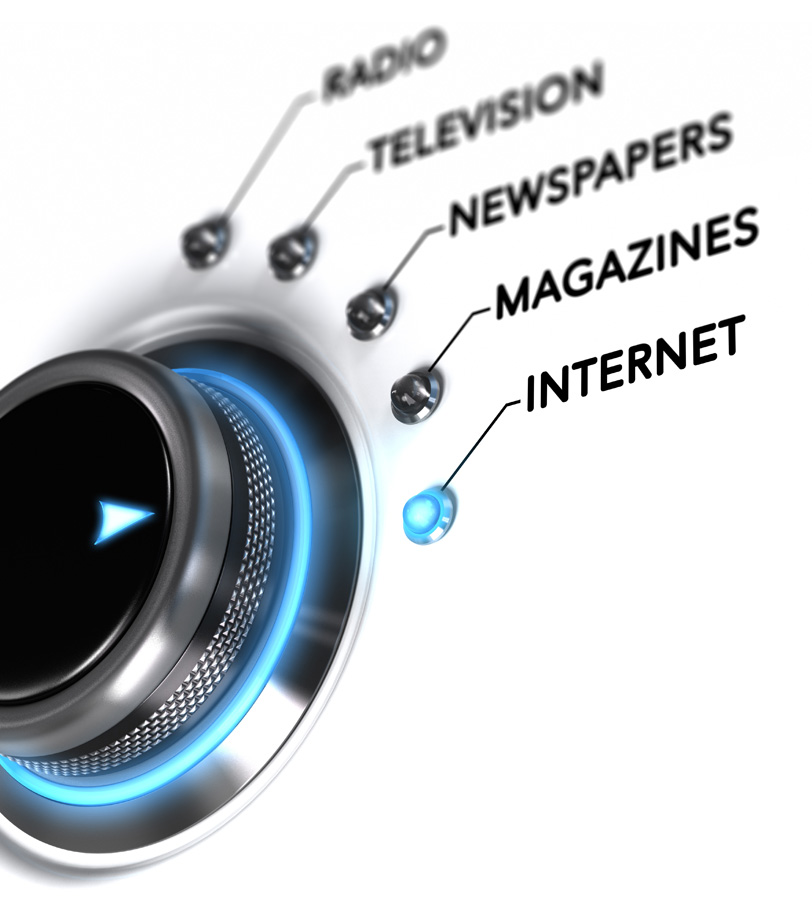 Button with radio, television, newspapers, magazines and internet options